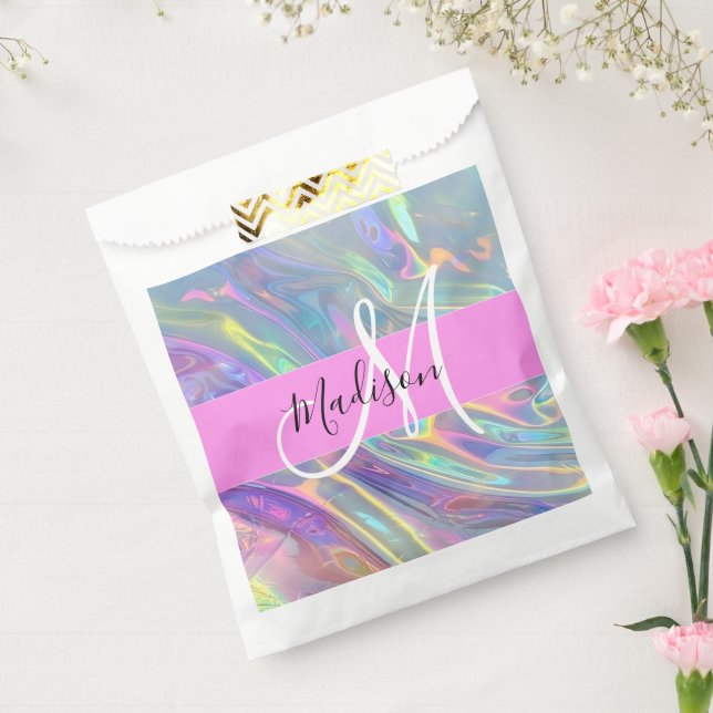 Girly Rainbow Holographic Iridescent Monogram Name Favor Bag (Sealed)
