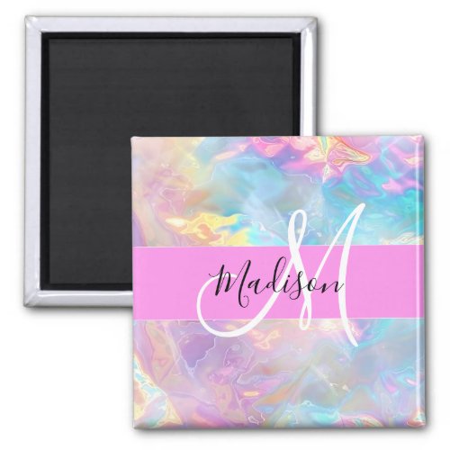 Girly Rainbow Holographic Iridescent Monogram Name Magnet