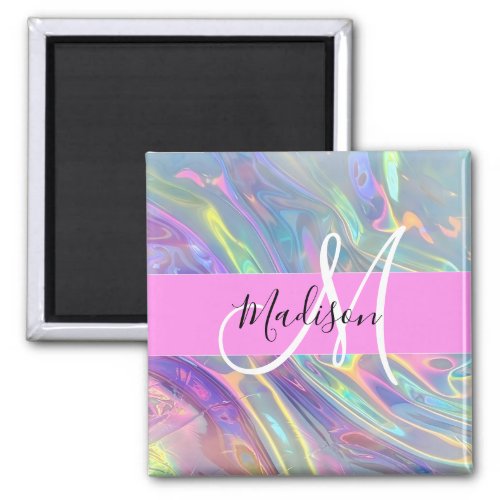 Girly Rainbow Holographic Iridescent Monogram Name Magnet