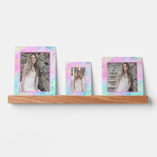 Girly Rainbow Leopard Print Photo Collage Picture Ledge