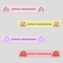 Girly Rainbow Name School Kids' Labels