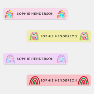 Girly Rainbow Name School Kids' Labels