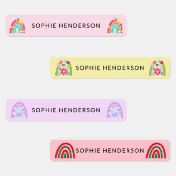 Girly Rainbow Name School Kids' Labels by MSJ_DESIGNS at Zazzle