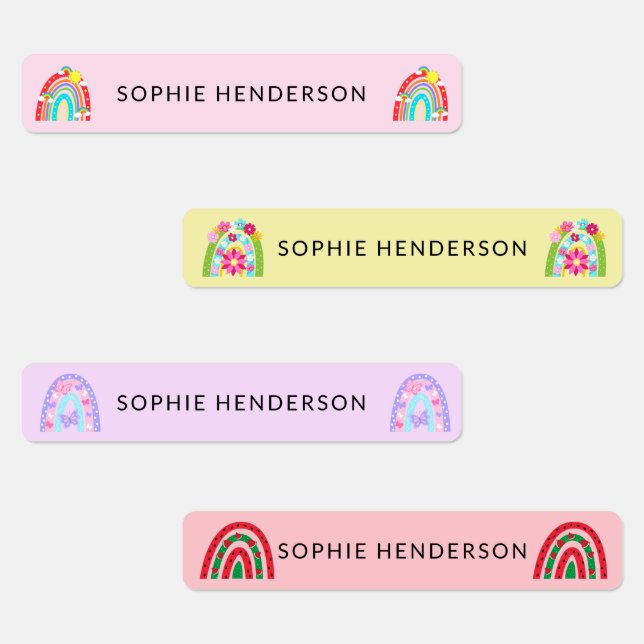 Girly Rainbow Name School Kids' Labels (Group)