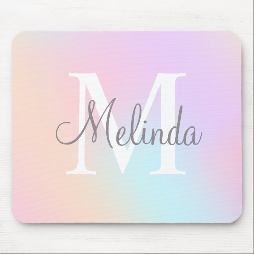 Girly Rainbow Pastels Mouse pad with name monogram