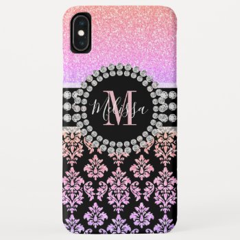 Girly Rainbow Pink Glitter Sparkle Monogram Name Iphone Xs Max Case by DamaskGallery at Zazzle