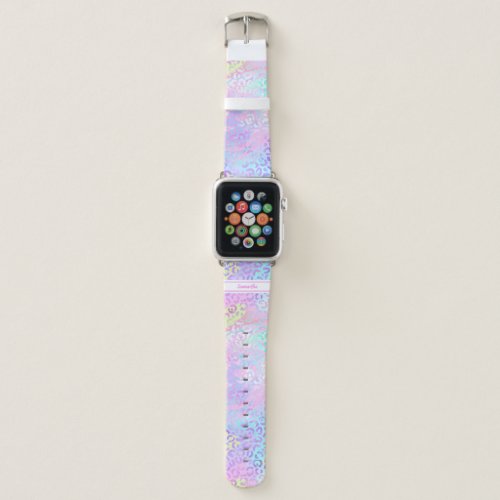 Girly Rainbow Shimmer Leopard Print Personalized Apple Watch Band