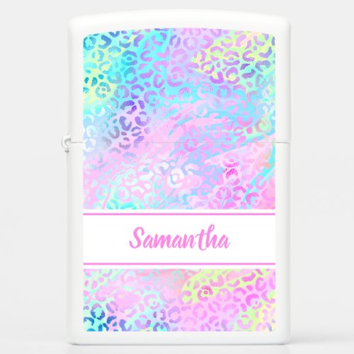 Girly Rainbow Shimmer Leopard Print Personalized Zippo Lighter