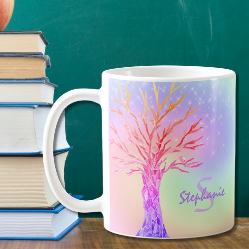 Girly Rainbow Sparkles Monogram Name  Coffee Mug