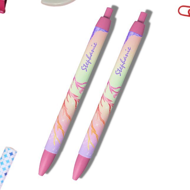 Girly Rainbow Sparkles Monogram Name  Pen (Creator Uploaded)