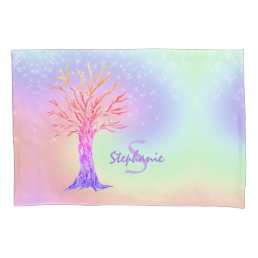 Girly Rainbow Sparkles Monogram Name Pillowcase