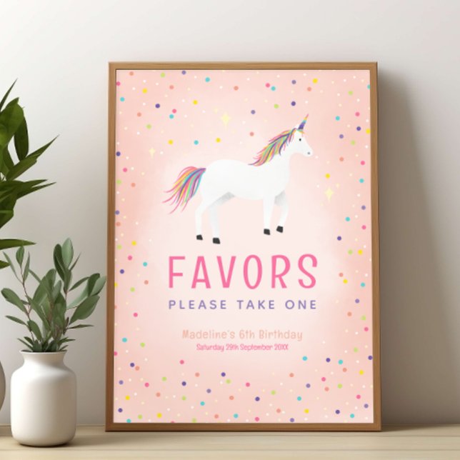 Girly Rainbow Unicorn Birthday Favor Sign (Creator Uploaded)