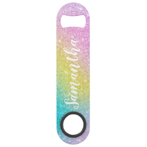 Girly rainbow unicorn glitter sparkles monogram bar key