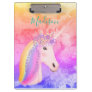 Girly Rainbow Unicorn Magical Fun Watercolor Name Clipboard