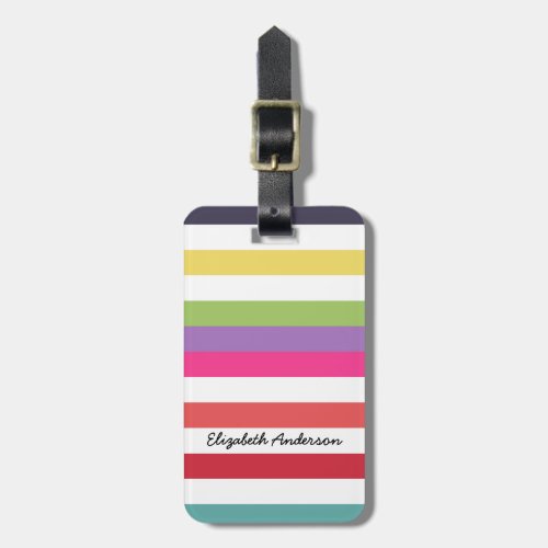 Girly Rainbow Wide Horizontal Stripes With Name Luggage Tag