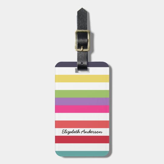 Girly Rainbow Wide Horizontal Stripes With Name Luggage Tag | Zazzle.com