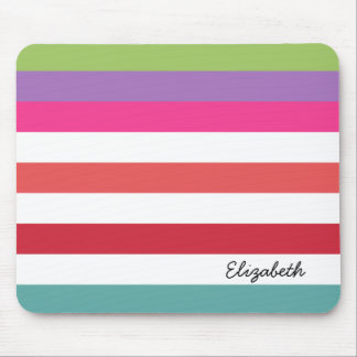Girly Rainbow Wide Horizontal Stripes With Name Mouse Pad
