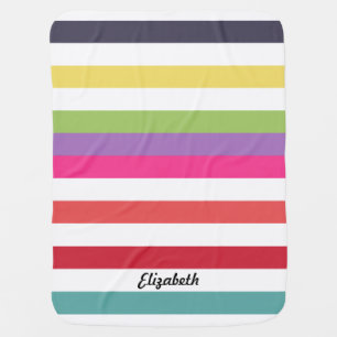 Girly Rainbow Wide Horizontal Stripes With Name Receiving Blanket