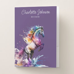 Girly Rearing Horse Custom Name Pocket Folder