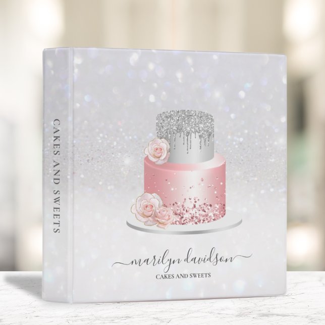 Girly Recipe Dessert Cake Sparkle Glitter 3 Ring Binder (Creator Uploaded)