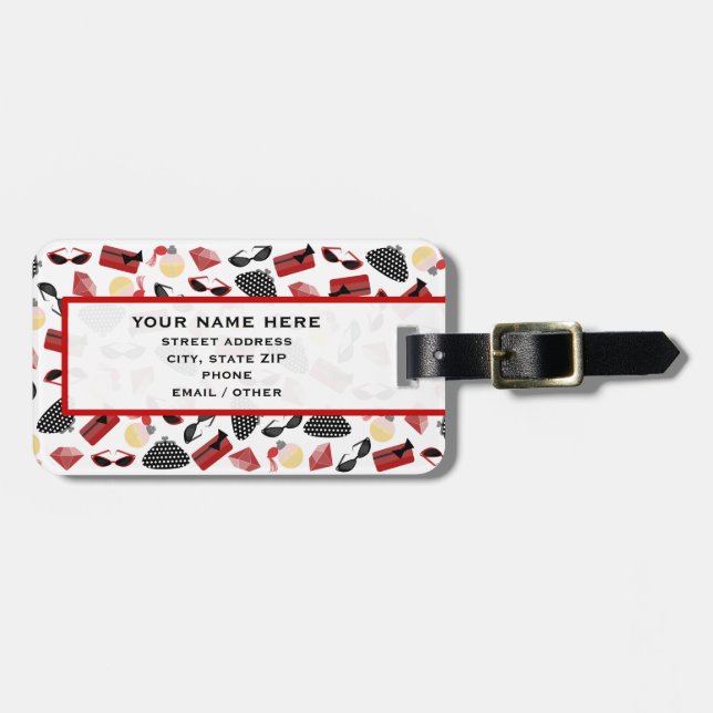 Girly Red Accessories Luggage Tag (Front Horizontal)