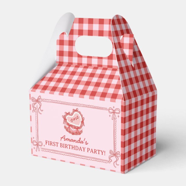 Girly Red and Pink Bow Cake Birthday Favor Box (Front Side)