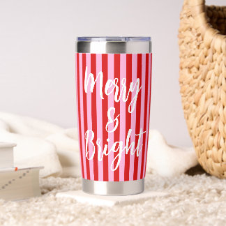 Girly Red and Pink Candy Stripe Merry & Bright Insulated Tumbler