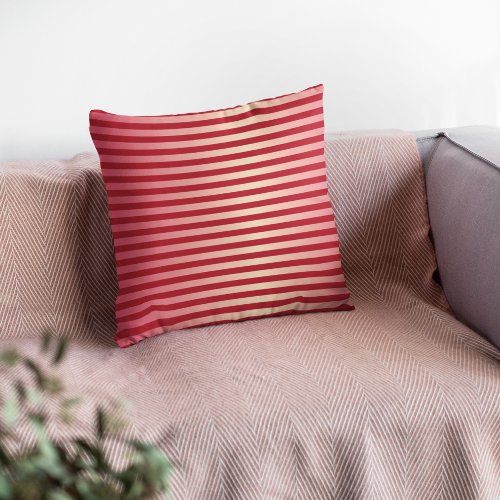 Girly Red and Pink Gradient Stripes Throw Pillow