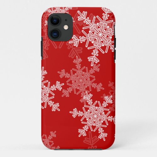 Girly red and white Christmas snowflakes iPhone 11 Case