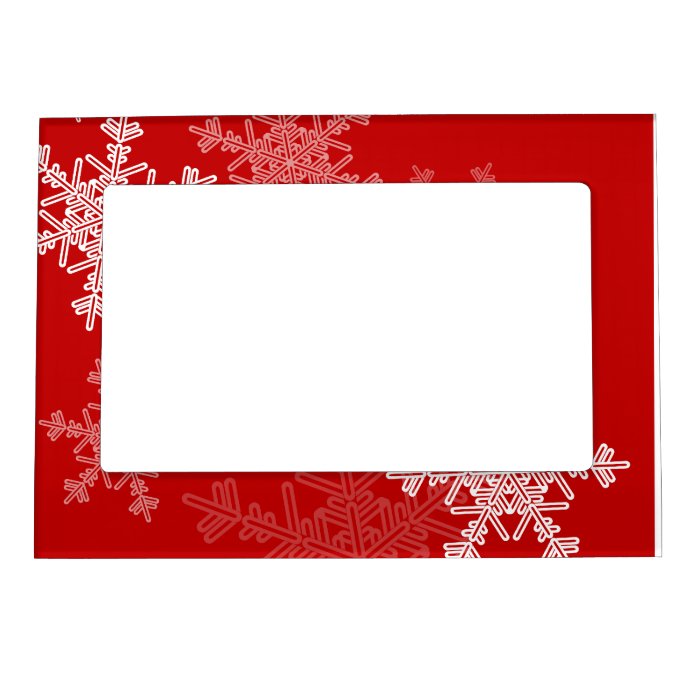 Girly red and white Christmas snowflakes Frame Magnets