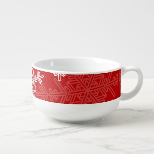 Girly red and white Christmas snowflakes Soup Mug