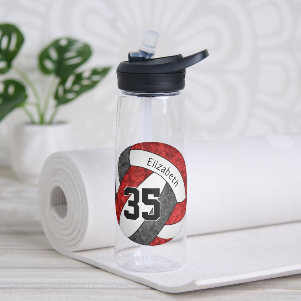 girly red black volleyball team colors water bottle