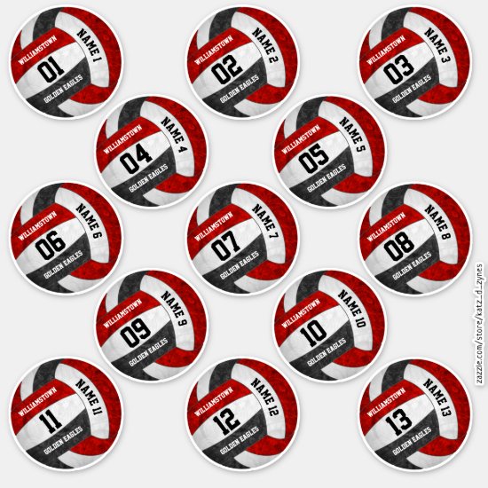 girly red black volleyball team set of 13 stickers