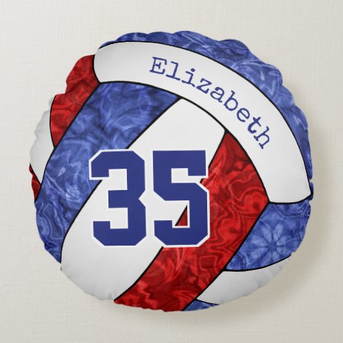 girly red blue team colors volleyball room decor round pillow