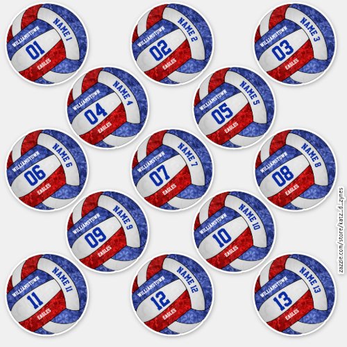 girly red blue volleyball player names custom sticker