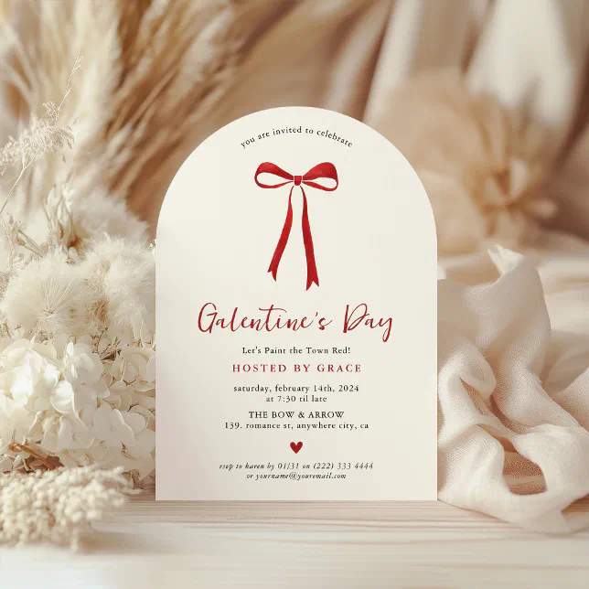 Girly Red Bow Galentine's Day Invitation
