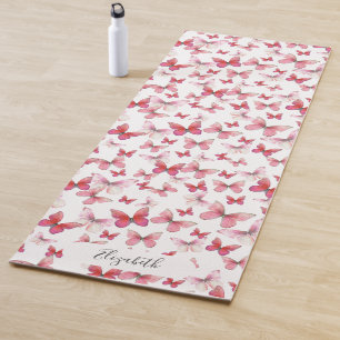 Girly Red Butterflies Customized Yoga Mat