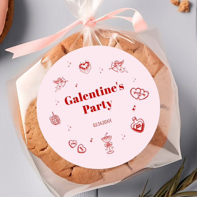 Girly Red Coquette Galentine's Party Classic Round Sticker (Creator Uploaded)