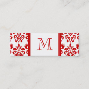 GIRLY RED DAMASK PATTERN 2 YOUR INITIAL MINI BUSINESS CARD