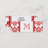 GIRLY RED DAMASK PATTERN 2 YOUR INITIAL MINI BUSINESS CARD (Front/Back)