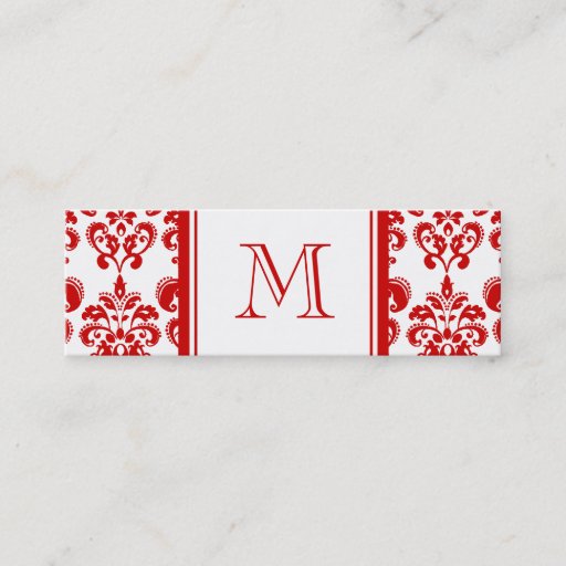 Customizable GIRLY RED DAMASK PATTERN 2 YOUR INITIAL BUSINESS CARD TEMPLATE