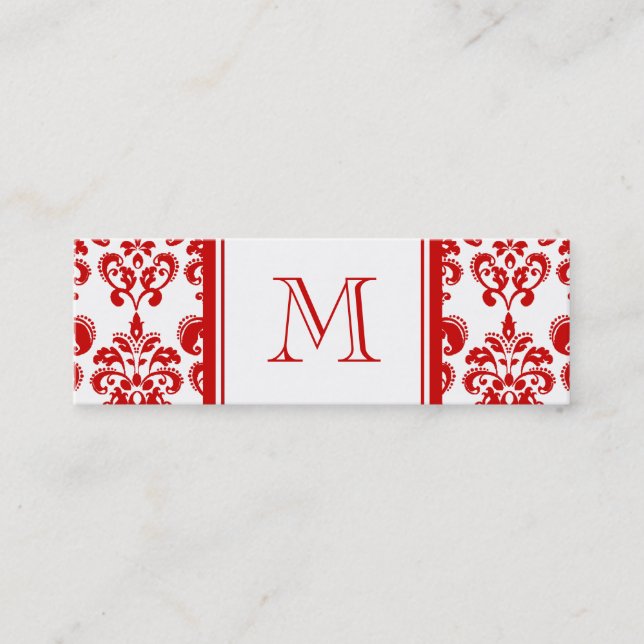 GIRLY RED DAMASK PATTERN 2 YOUR INITIAL MINI BUSINESS CARD (Front)