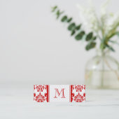 GIRLY RED DAMASK PATTERN 2 YOUR INITIAL MINI BUSINESS CARD (Standing Front)