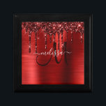Girly Red Dripping Glitter Brush Metal Monogram Gift Box<br><div class="desc">Add a touch of glitter and glam to your gift giving with this elegant personalized gift box. This chic design template features a modern burgundy script monogram and name in white script to personalize on a background of red brushed metallic texture accented by a border of faux dripping glitter. A...</div>