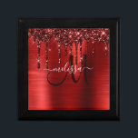 Girly Red Dripping Glitter Brush Metal Monogram Gift Box<br><div class="desc">Add a touch of glitter and glam to your gift giving with this elegant personalized gift box. This chic design template features a modern burgundy script monogram and name in white script to personalize on a background of red brushed metallic texture accented by a border of faux dripping glitter. A...</div>