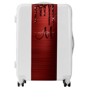 Girly Red Dripping Glitter Brush Metal Monogram Luggage