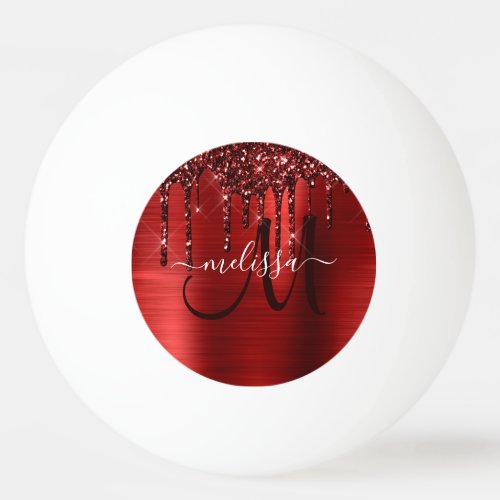 Girly Red Dripping Glitter Brush Metal Monogram Ping Pong Ball