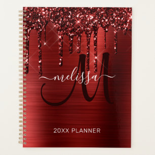 Girly Red Dripping Glitter Brushed Metal 2022 Planner