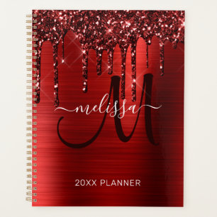 Girly Red Dripping Glitter Brushed Metal 2024 Planner