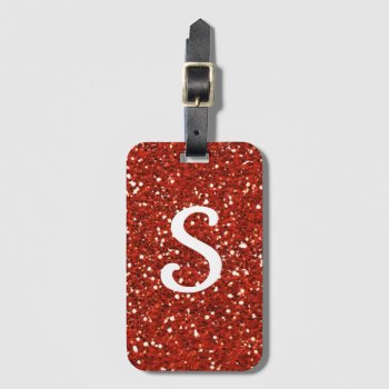 Girly Red Glitter Monogram Initial Luggage Tag by InitialsMonogram at Zazzle
